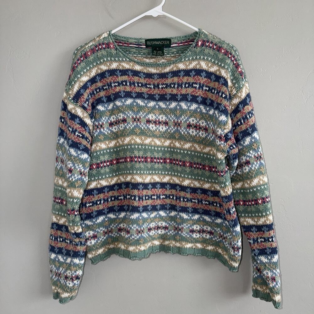 Vintage 90s Bushwhacker Fair Isle Sweater Womens Large Cottagecore Boho Ramie